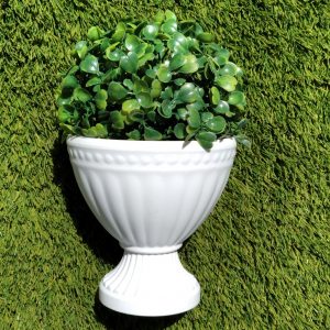 MINI FLORERO BLANCO TIPO COPA C/BASE Y BOLA DE CÉSPED
