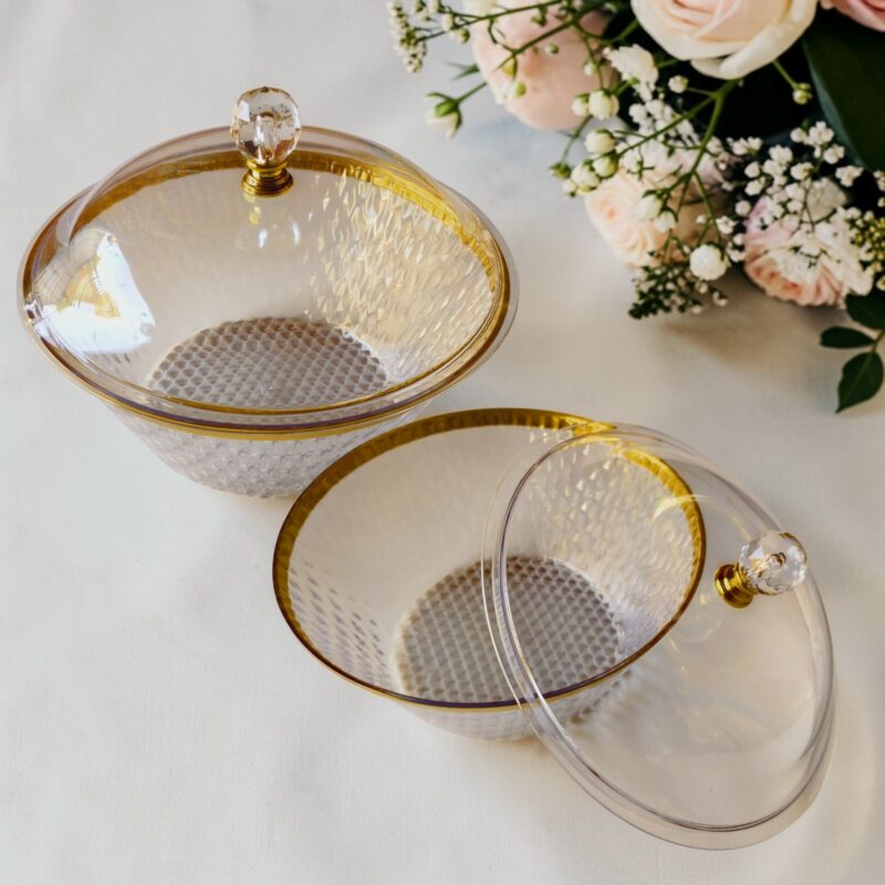 PACK 2 FUENTES & BOWL TRANSPARENTE CON TAPA